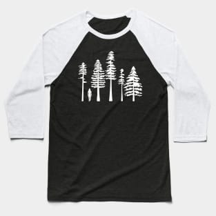 Pine Tree Hiking in White Baseball T-Shirt